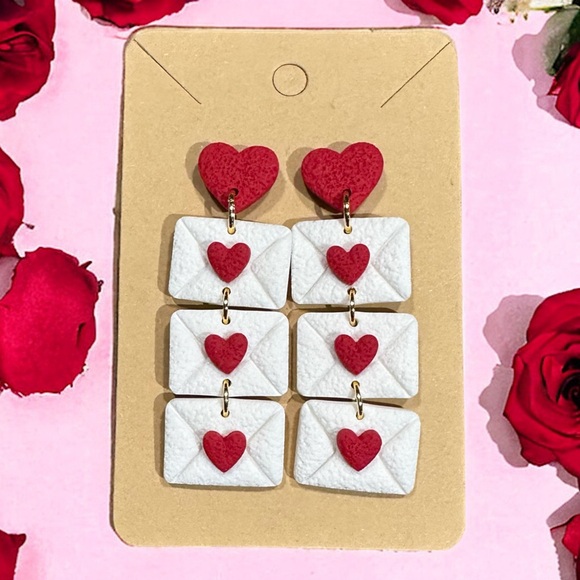 Valentine Earrings- 3 tier envelope's dangle earrings - Picture 4 of 4